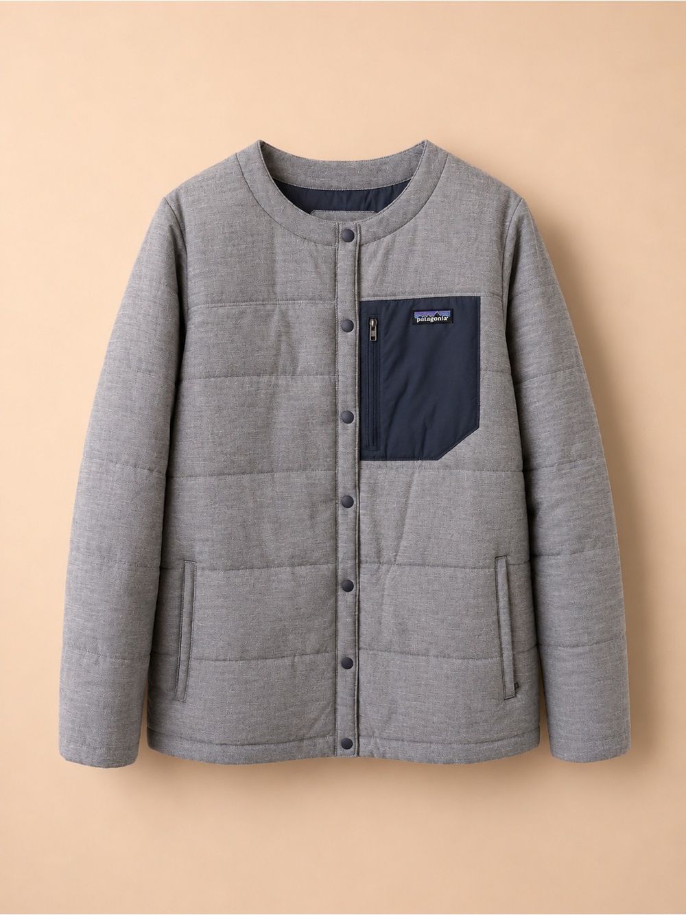 Patagonia Quilted Grey Jacket with Navy Chest Pocket